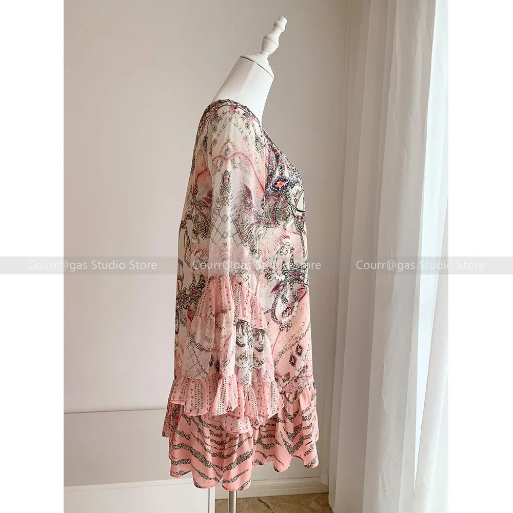 Jeweled Designer Dress Crystals Australian niche off the shoulder pink